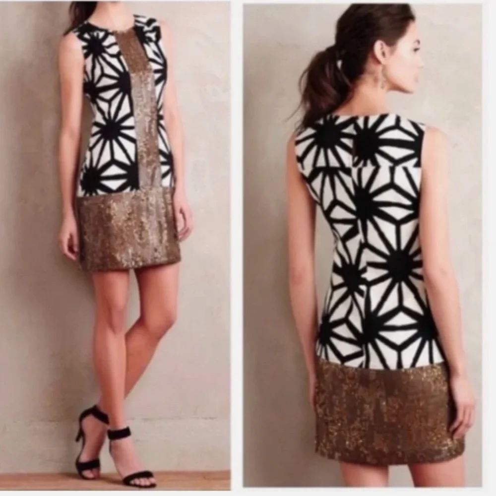 NWT Tabitha Anthro Karimata Dress Gold Sequin - Picture 1 of 12